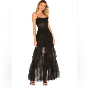 BCBGMAXAZRIA Sheer Tiered Ruffle Gown Black  Size 12 New NWT